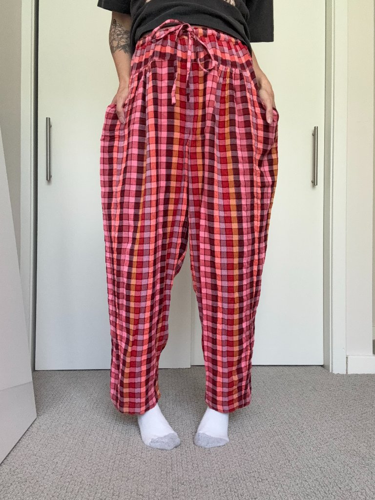 Ace & Jig Pink Plaid 100% Cotton Wide Leg Drawstring Pants
